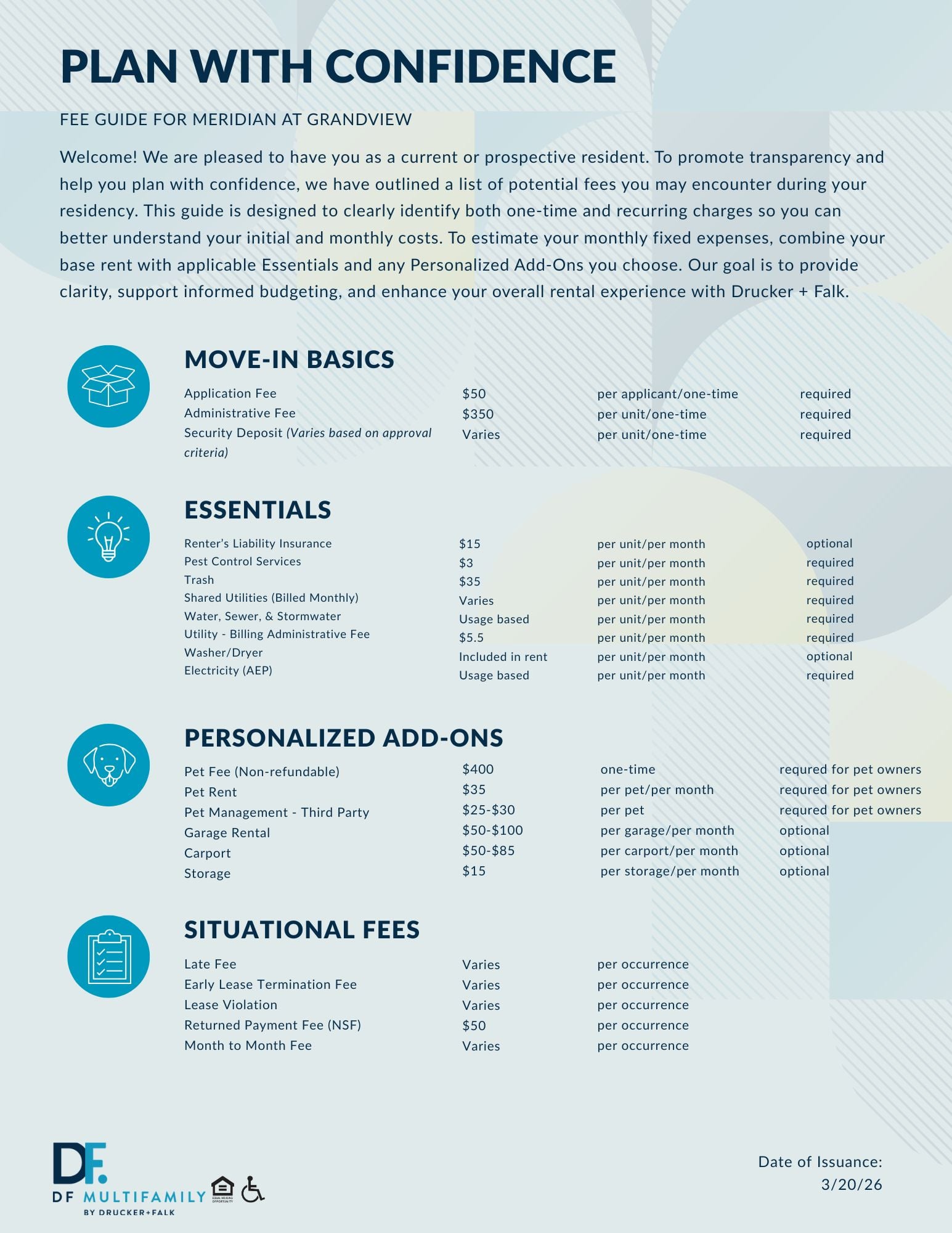 Fee Guide for Meridian at Grandview - Please call our leasing office for more details